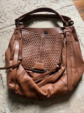Kooba Jonnie Woven-Front Hobo Bag - Cognac Brown